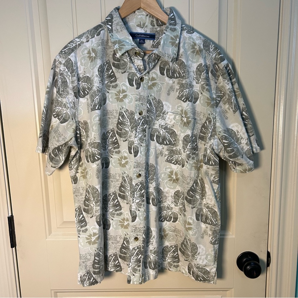 Croft & Barrow Men’s Short‎ Sleeve Hawaiian Floral Shirt,Tropical GreenSummer-XL